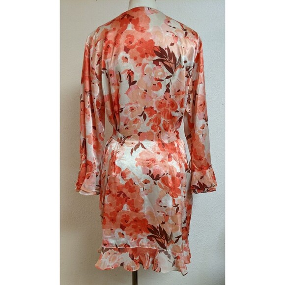 Women's Oscar de la Renta Pink Label Floral Print Ruffle Trim Robe LG - Picture 9 of 16